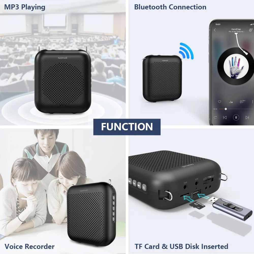 Norwii Wireless Voice Amplifier, 10W 4000mAh Portable Bluetooth Rechargeable PA System with 2 Microphones for Teachers, Meetings, Promotions and Outdoors, Black - Image 6