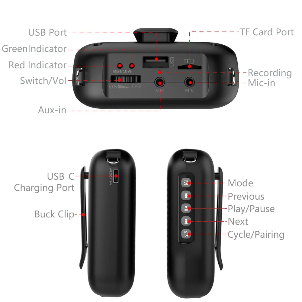 Norwii Wireless Voice Amplifier, 10W 4000mAh Portable Bluetooth Rechargeable PA System with 2 Microphones for Teachers, Meetings, Promotions and Outdoors, Black - Image 7
