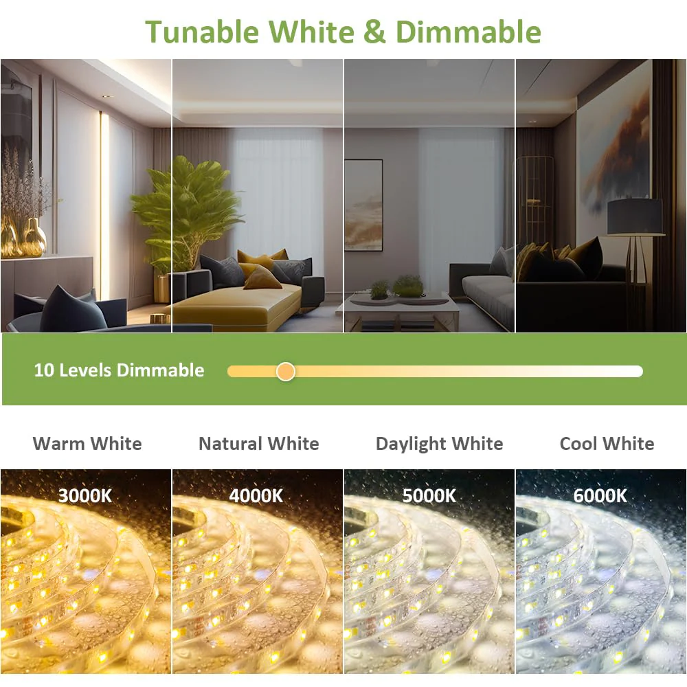 NOVOSTELLA 20ft Waterproof Tunable White LED Strip Lights, Dimmable Flexible Rope Light 3000K-6500K 12V Tape Light with Remote, Ribbon for Outdoor and Indoor Bedroom Home Mirror Kitchen Bar Cabinet 20ft (Waterproof) - Image 4