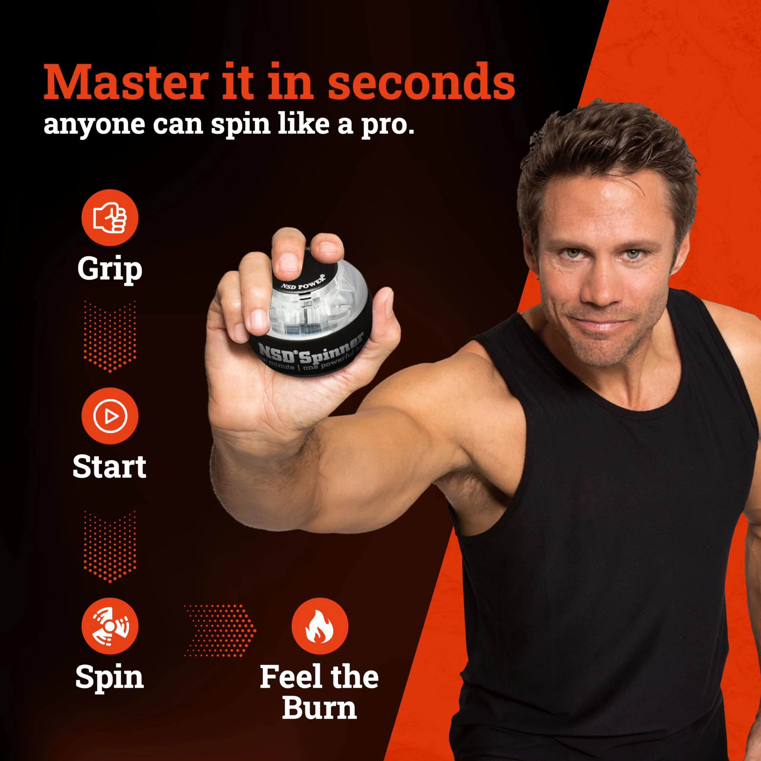 NSD Essential Crystal Spinner Gyro Ball | Grip Strengthener for Forearms, Wrist & Hands | String Start Design, Up to 18,000 RPM | Portable Wrist Trainer & Workout Equipment | Ideal for Desk Workers, Athletes & Musicians - Image 5