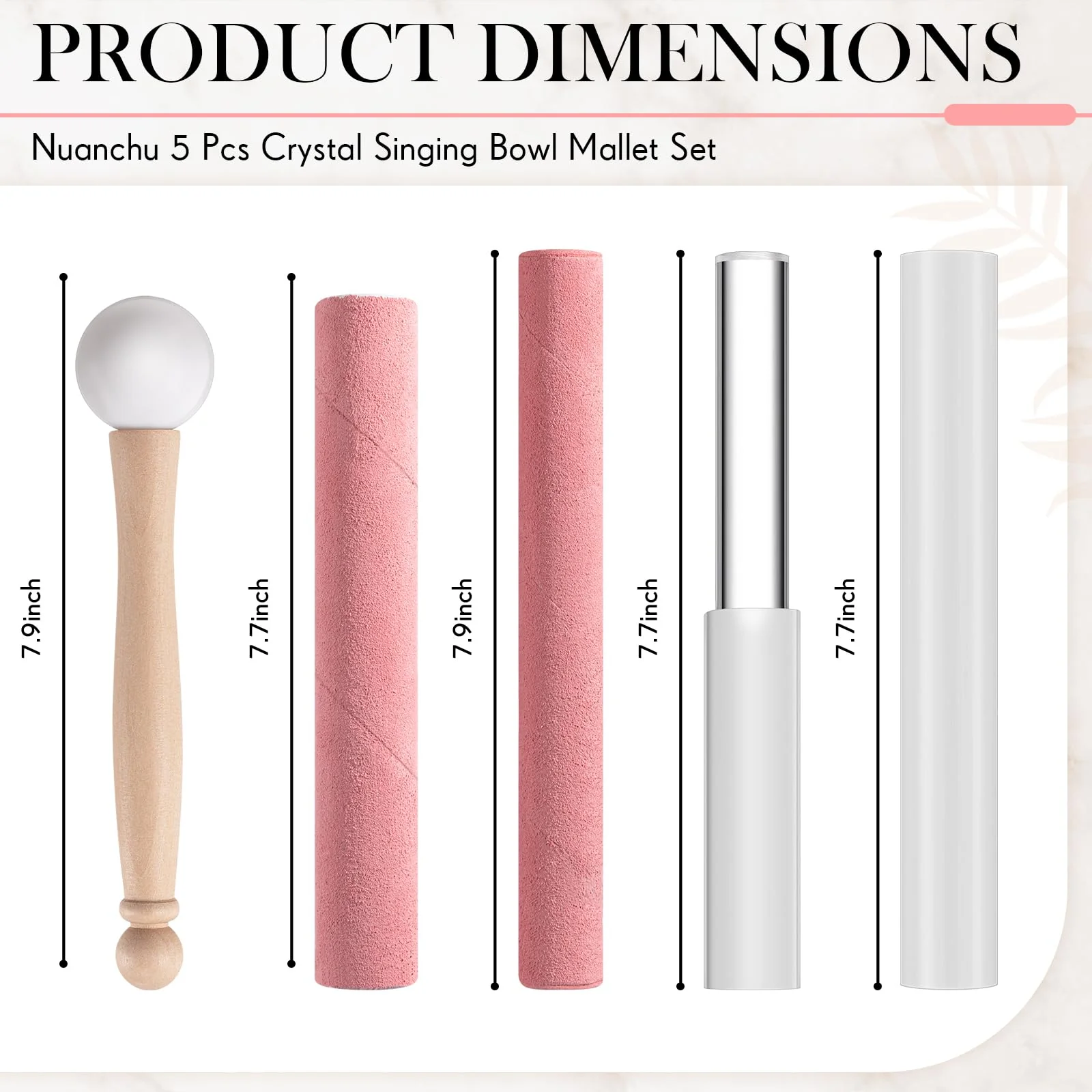 Nuanchu 5 Pcs Crystal Singing Bowl Mallet Set Includes Sheepskin Solid and Hollow Sound Sticks Singing Bowl Rubber Mallet with Wood Handle Clear Acrylic Striker for Playing (Pink) Pink - Image 2