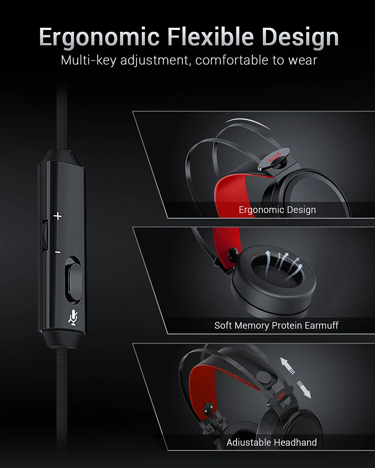 NUBWO Gaming headsets PS4 N7 Stereo Xbox Headset Wired PC Gaming Headphones with Noise Canceling Mic, Over Ear Gaming Headphones for PC/MAC/PS4/PS5/NS/Xbox 1 (Adapter Not Included) -Red Red - Image 5