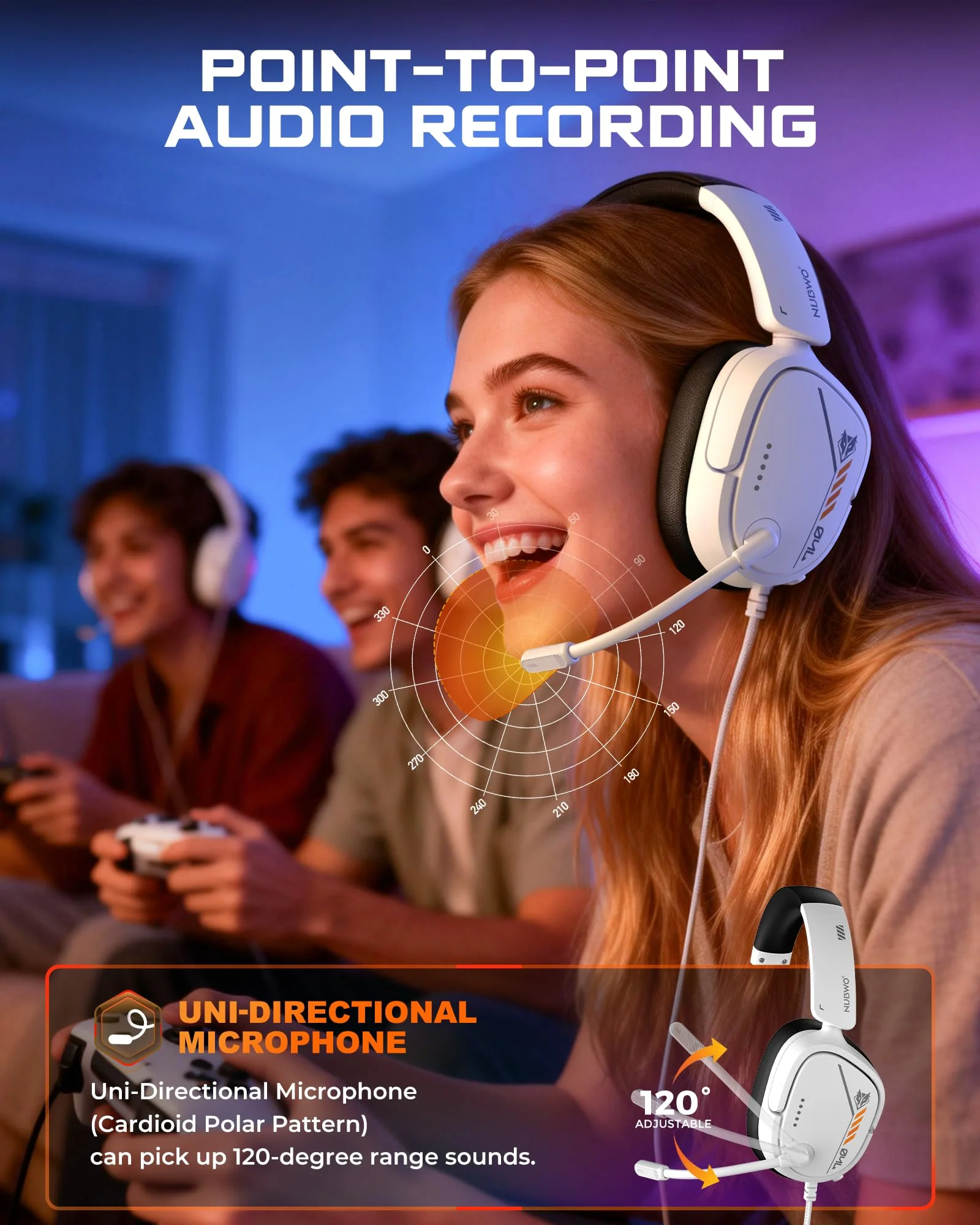 NUBWO HG04L Gaming Headset for PS5/PS4, Xbox Series X|S/Xbox One, Switch – 250g Lightweight, Clear Unidirectional Mic, Soft Memory Earmuffs, 3.5mm Jack for Gaming & Work White - Image 3
