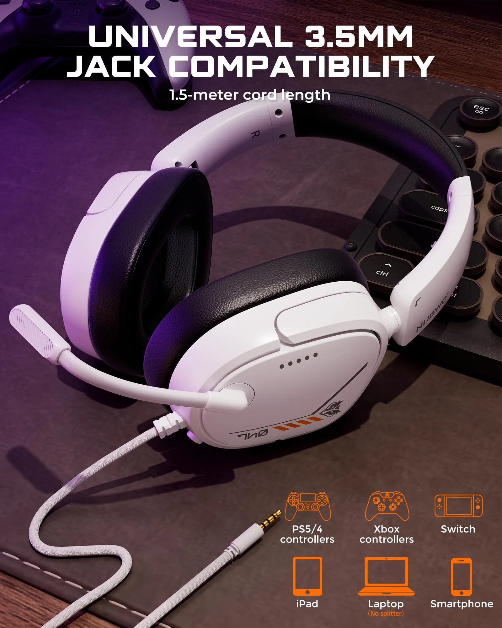 NUBWO HG04L Gaming Headset for PS5/PS4, Xbox Series X|S/Xbox One, Switch – 250g Lightweight, Clear Unidirectional Mic, Soft Memory Earmuffs, 3.5mm Jack for Gaming & Work White - Image 6