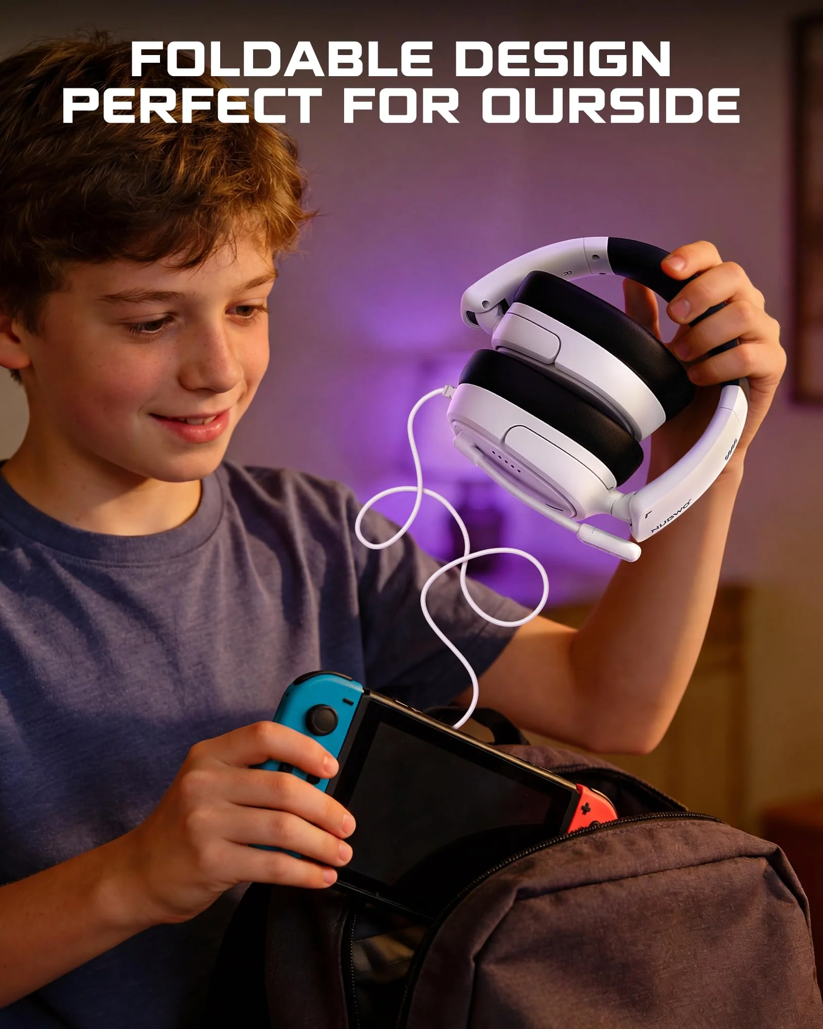 NUBWO HG04L Gaming Headset for PS5/PS4, Xbox Series X|S/Xbox One, Switch – 250g Lightweight, Clear Unidirectional Mic, Soft Memory Earmuffs, 3.5mm Jack for Gaming & Work White - Image 8