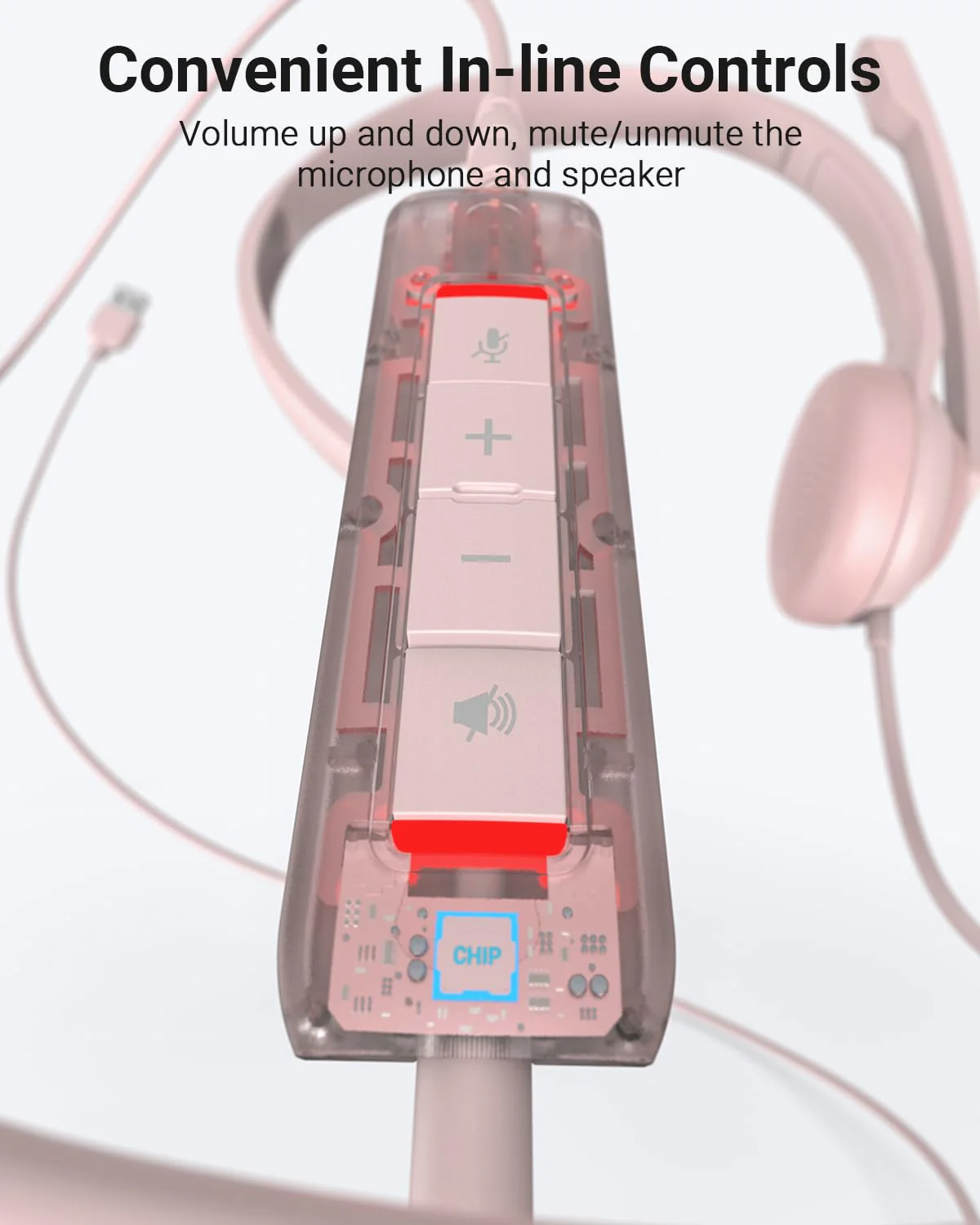 NUBWO HW02 USB Headset with Microphone Noise Cancelling &in-line Control, Ultra Comfort Computer Headphones for Laptop pc, On-Ear Wired Office Call Center Headset for Boom Skype Webinars (Pink) 1 pack Pink - Image 5