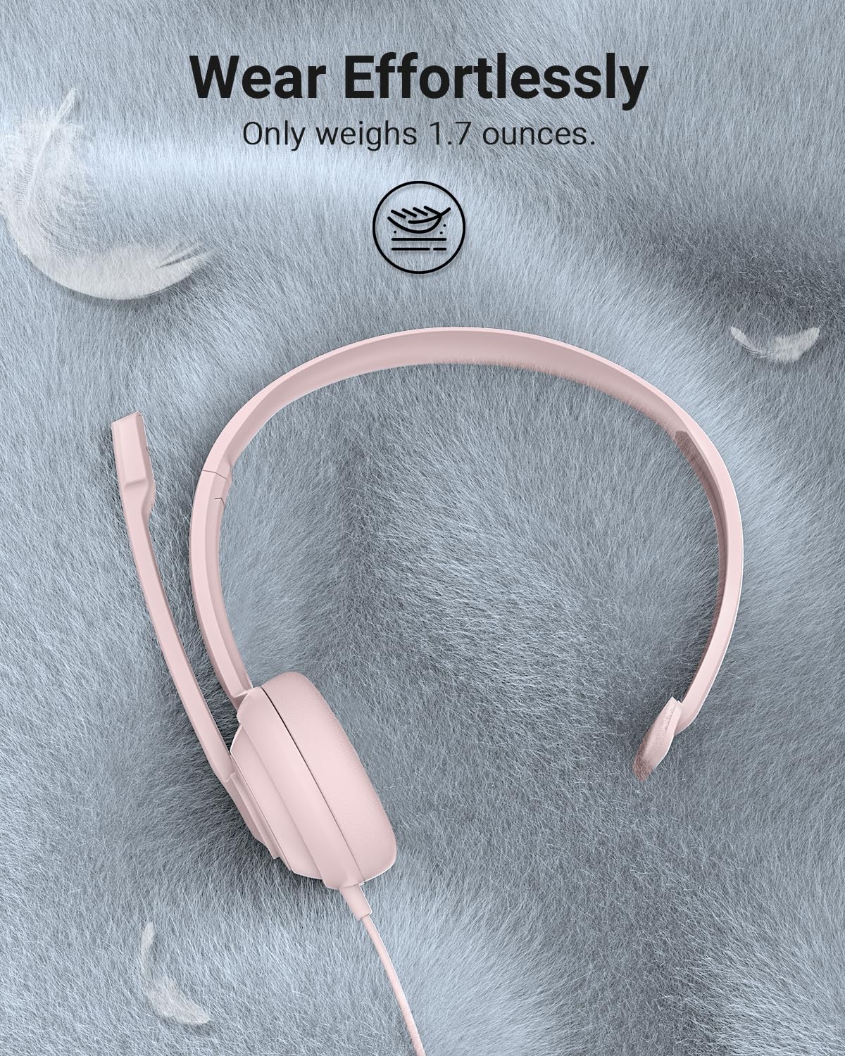 NUBWO HW02 USB Headset with Microphone Noise Cancelling &in-line Control, Ultra Comfort Computer Headphones for Laptop pc, On-Ear Wired Office Call Center Headset for Boom Skype Webinars (Pink) 1 pack Pink - Image 6