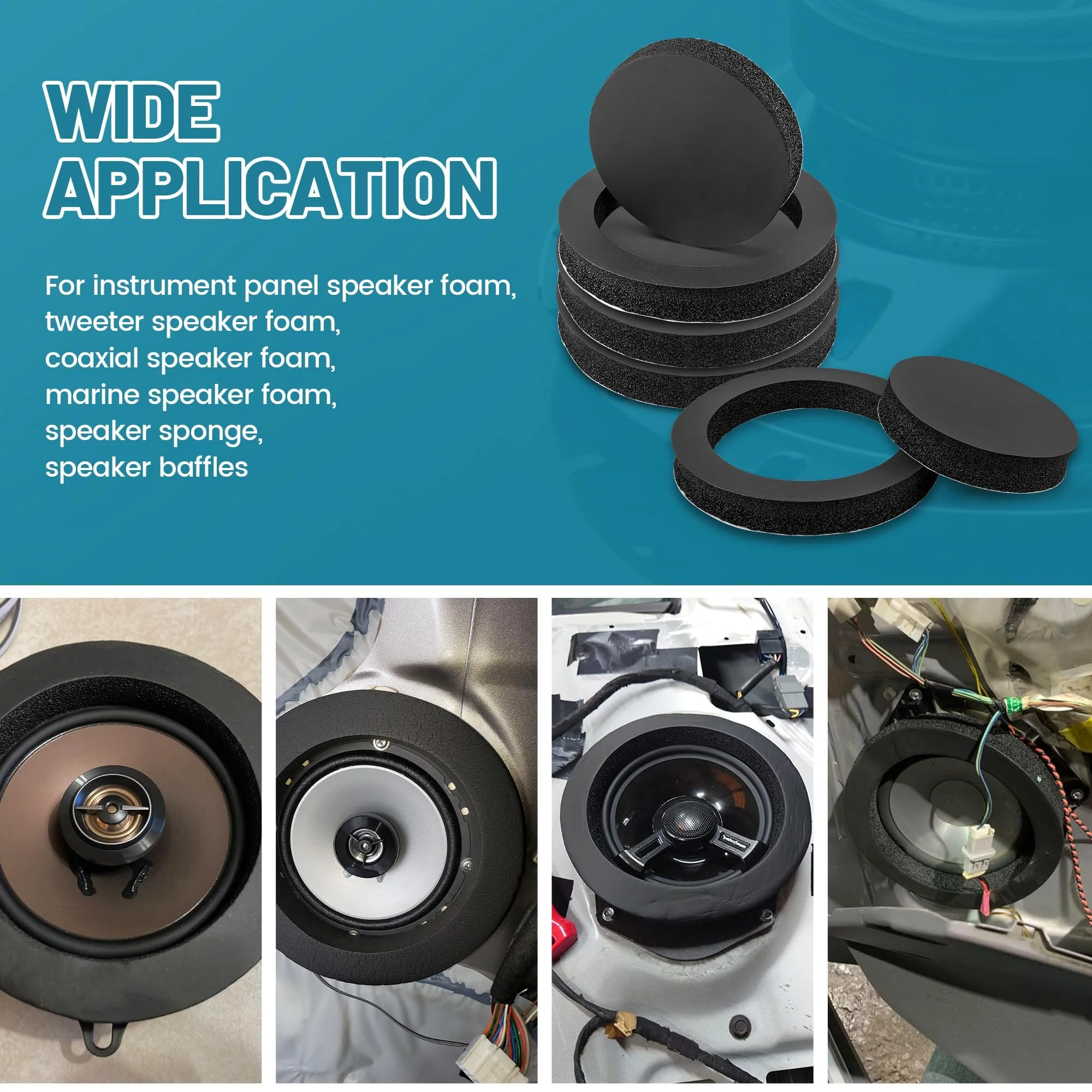 NuIth 6.5 inch Speaker Foam Rings, 6.5”Foam Speaker Enhancer, High Rebound Sponge Bass Blocker Kit, Self Adhesive Car Door Speaker Foam Baffles Enhancer, 4PCS - Image 8
