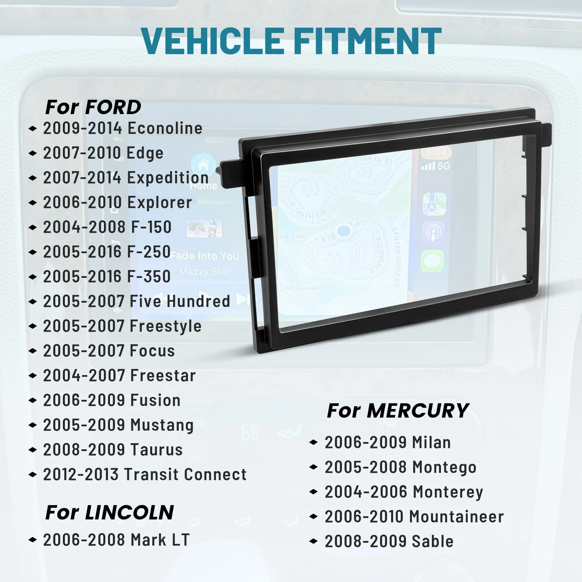 NuIth Double DIN Installation Kit for Select 2004-2010 Ford Edge/Explorer /F150/Fusion/Expedition 2004-2009 Mercury Double DIN Radio Install Dash Kit - Image 3