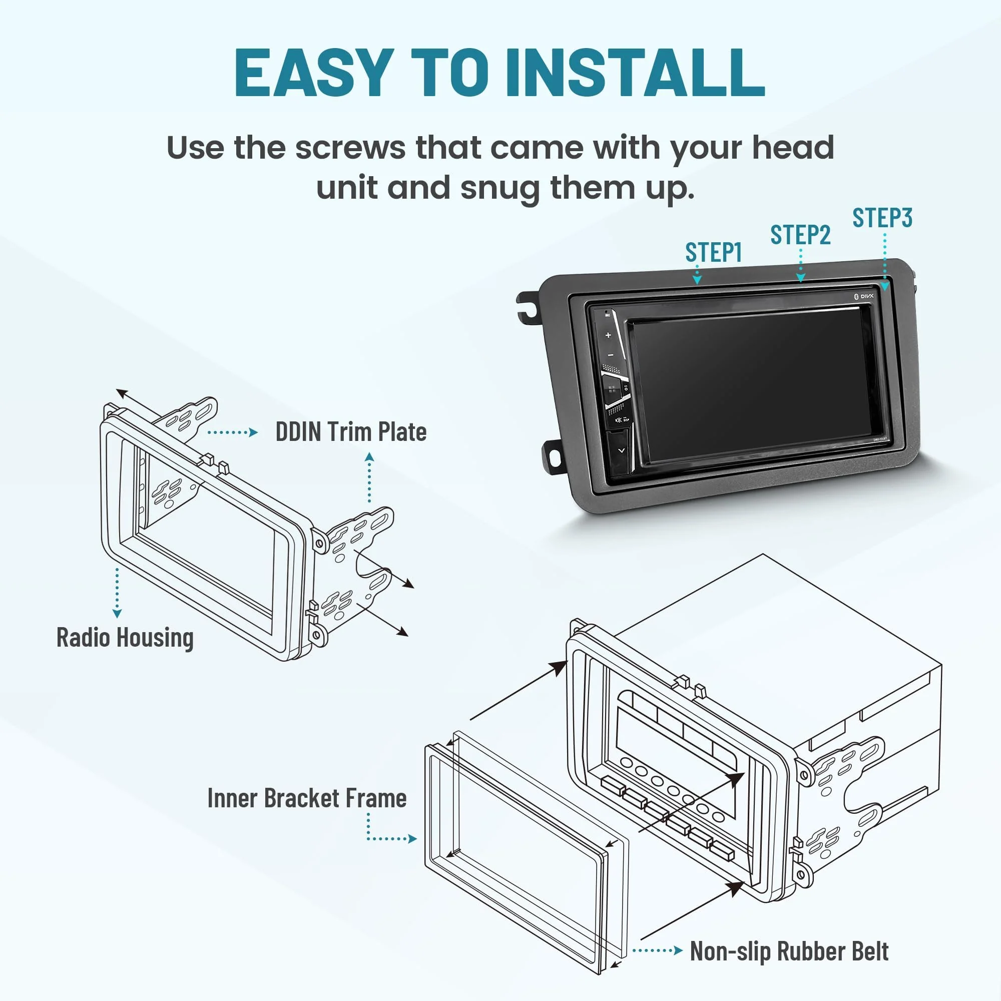 NuIth Double DIN Radio Dash Kit W/Radio Wire Harness for 2005-2015 Volkswagen Jetta/Beetle/CC/Golf/Passat/Tiguan, Aftermarket Car Stereo Installation Trim Bezel Bracket Wire Kits - Image 7