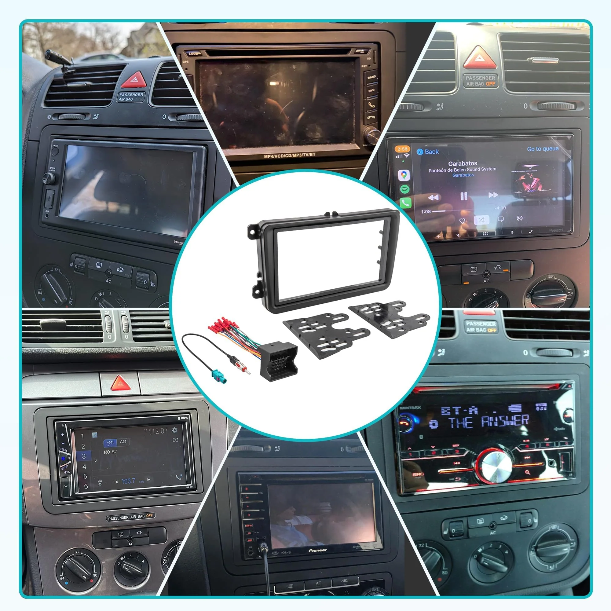 NuIth Double DIN Radio Dash Kit W/Radio Wire Harness for 2005-2015 Volkswagen Jetta/Beetle/CC/Golf/Passat/Tiguan, Aftermarket Car Stereo Installation Trim Bezel Bracket Wire Kits - Image 8