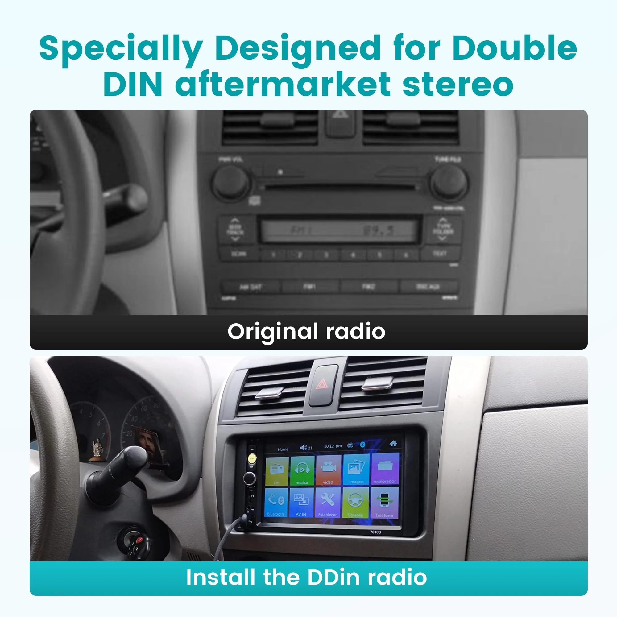 NuIth Double DIN Radio Installation Dash Kit W/Radio Wire Harness for 2009-2013 Toyota Corolla, Aftermarket Radio Dash Stereo Mounting Installation Trim Bezel Bracket Wire Kits - Image 2