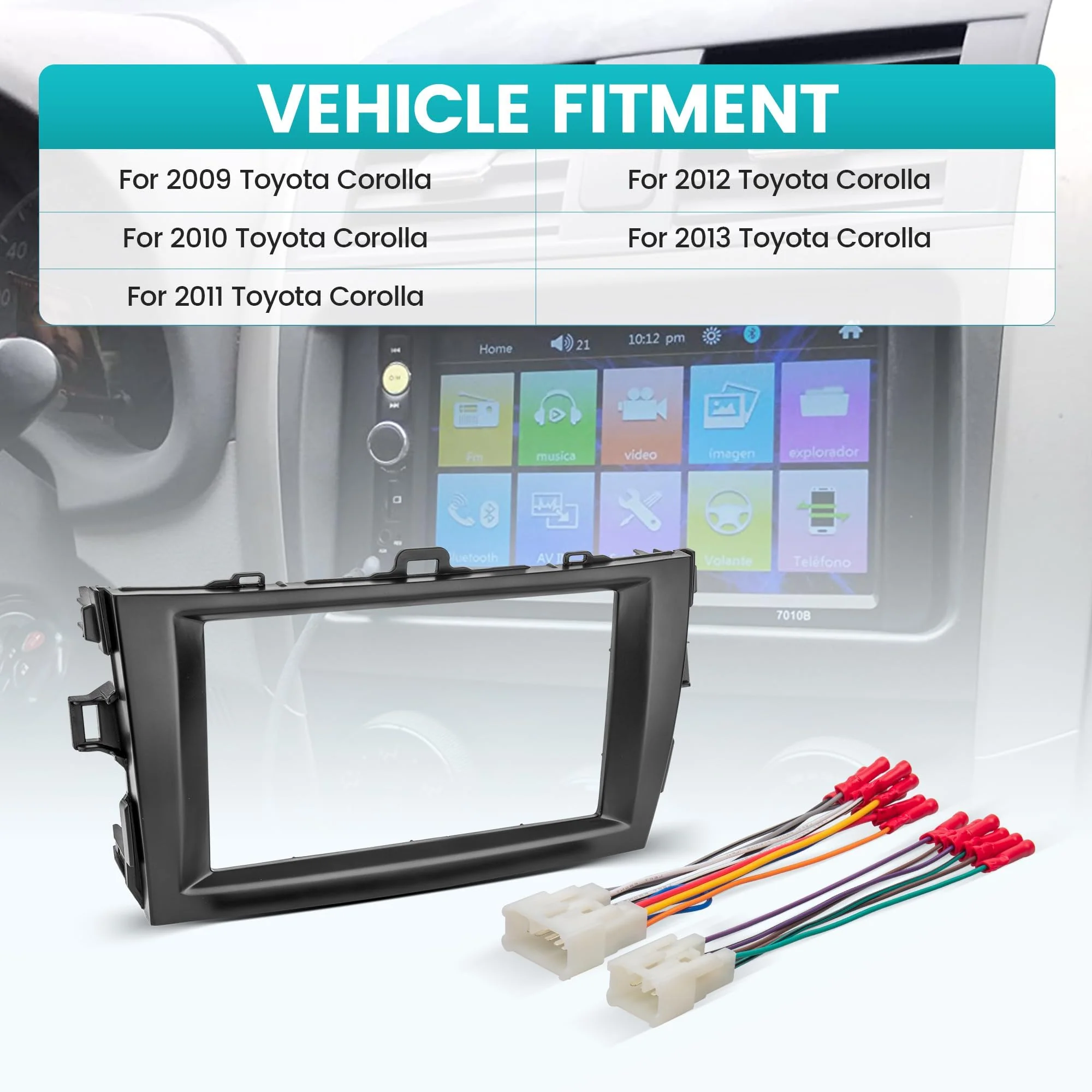 NuIth Double DIN Radio Installation Dash Kit W/Radio Wire Harness for 2009-2013 Toyota Corolla, Aftermarket Radio Dash Stereo Mounting Installation Trim Bezel Bracket Wire Kits - Image 3