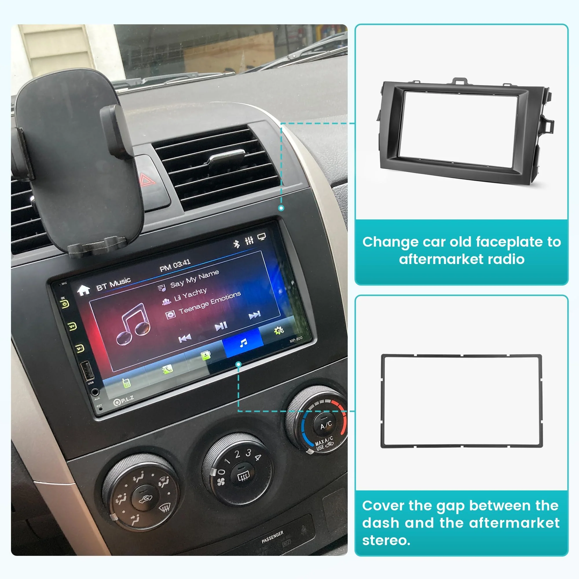 NuIth Double DIN Radio Installation Dash Kit W/Radio Wire Harness for 2009-2013 Toyota Corolla, Aftermarket Radio Dash Stereo Mounting Installation Trim Bezel Bracket Wire Kits - Image 7