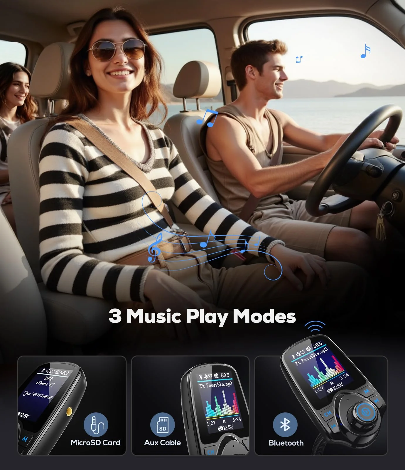 Nulaxy [2026 KM18 Upgraded Version] 1.8" Color Screen 48W Bluetooth 5.4 Car Adapter, Dual Fast Charging Ports [PD 30W & QC3.0 18W] Wireless Radio FM Transmitter, Hands-Free Call, 7 EQ Modes, Black - Image 7