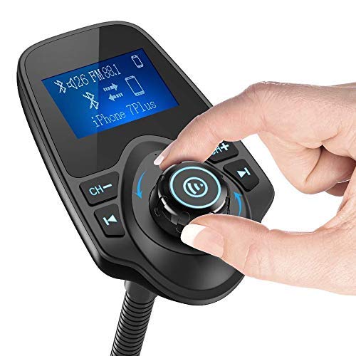 Nulaxy Bluetooth Car FM Transmitter Audio Adapter Receiver Wireless Handsfree Voltmeter Car Kit TF Card AUX 1.44 Display - KM18 Black Matte - Image 2