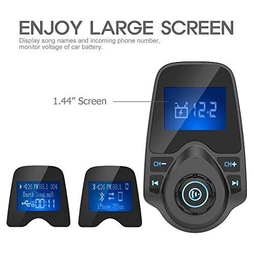 Nulaxy Bluetooth Car FM Transmitter Audio Adapter Receiver Wireless Handsfree Voltmeter Car Kit TF Card AUX 1.44 Display - KM18 Black Matte - Image 3