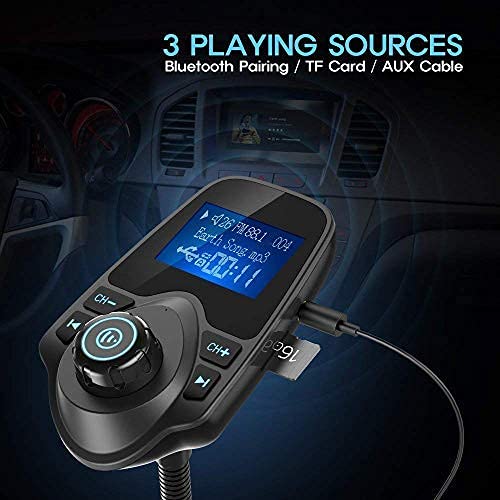 Nulaxy Bluetooth Car FM Transmitter Audio Adapter Receiver Wireless Handsfree Voltmeter Car Kit TF Card AUX 1.44 Display - KM18 Black Matte - Image 5