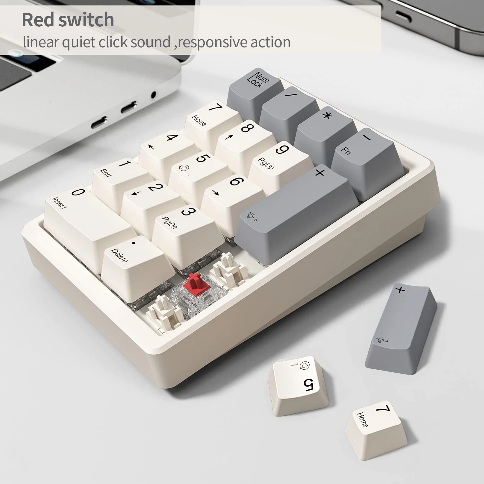 Number Pad, Mechanical Numpad Wired USB Standard 17 Keys Numeric Keypad with PBT Keycaps White Backlit Keypad for Laptop PC TKL Keyboards (Red Switch) Red switch - Image 2