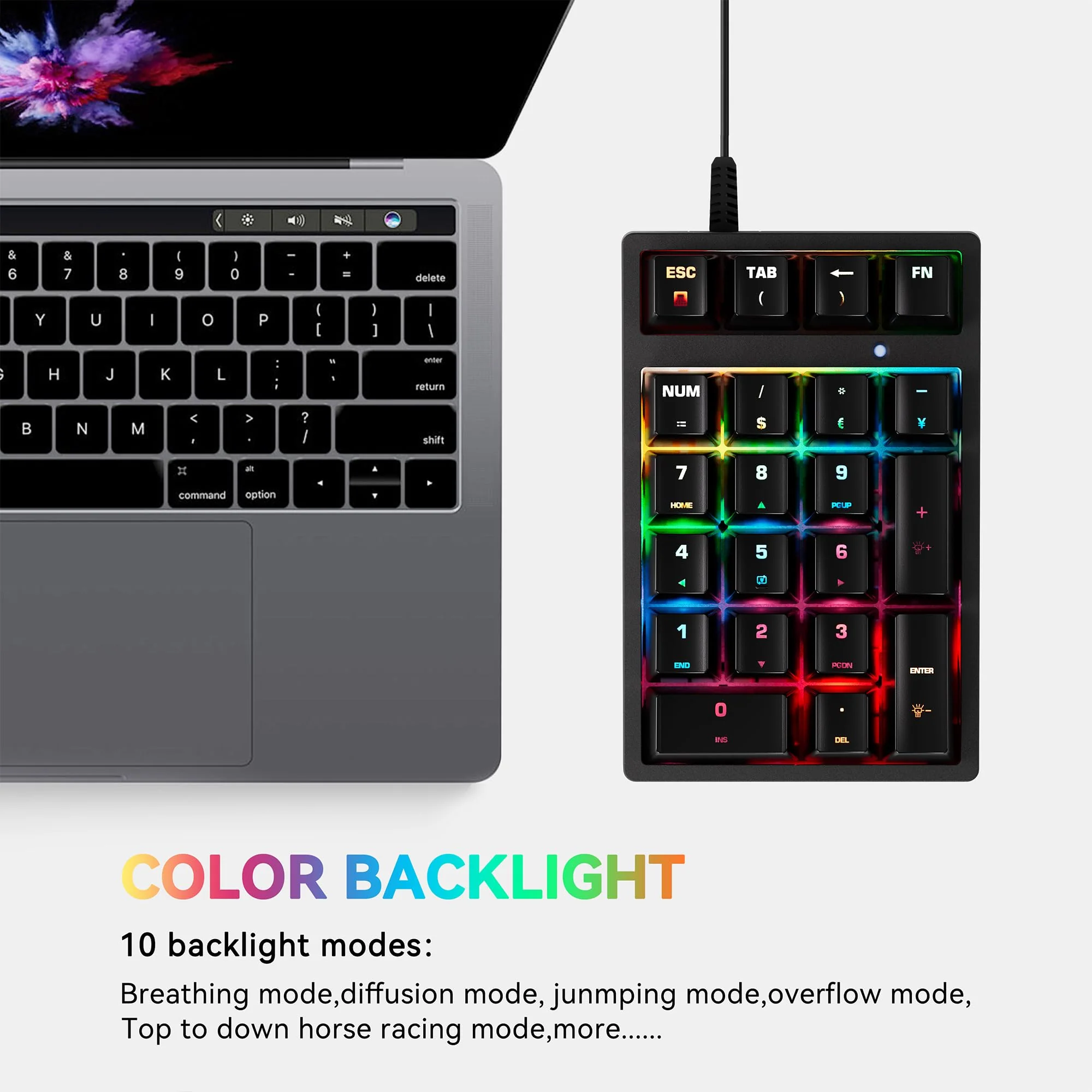 Number Pad, Mechanical USB Wired Numeric Keypad with Blue LED Backlit 21 Key Mini Numpad for Laptop Desktop Computer PC Black (Blue switches) Black - Mechanical Keypad - Image 2