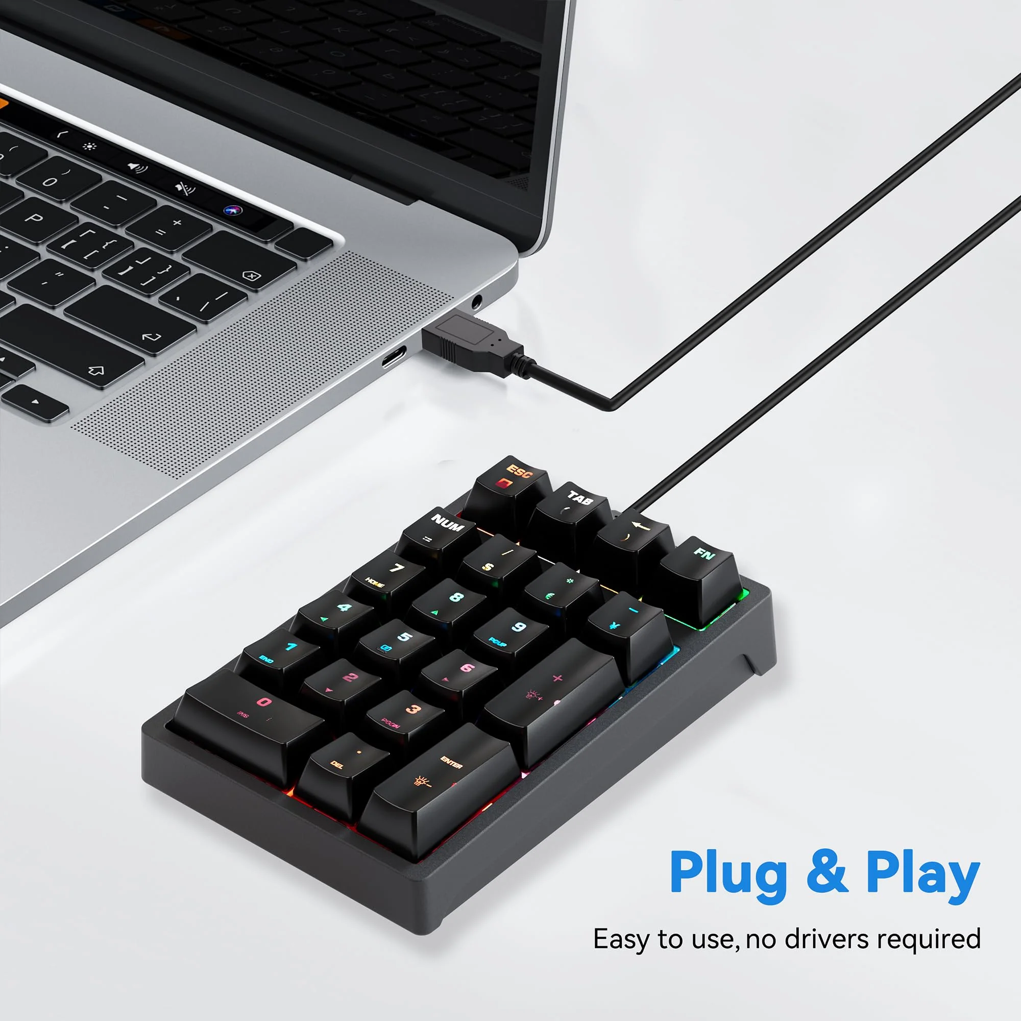 Number Pad, Mechanical USB Wired Numeric Keypad with Blue LED Backlit 21 Key Mini Numpad for Laptop Desktop Computer PC Black (Blue switches) Black - Mechanical Keypad - Image 3