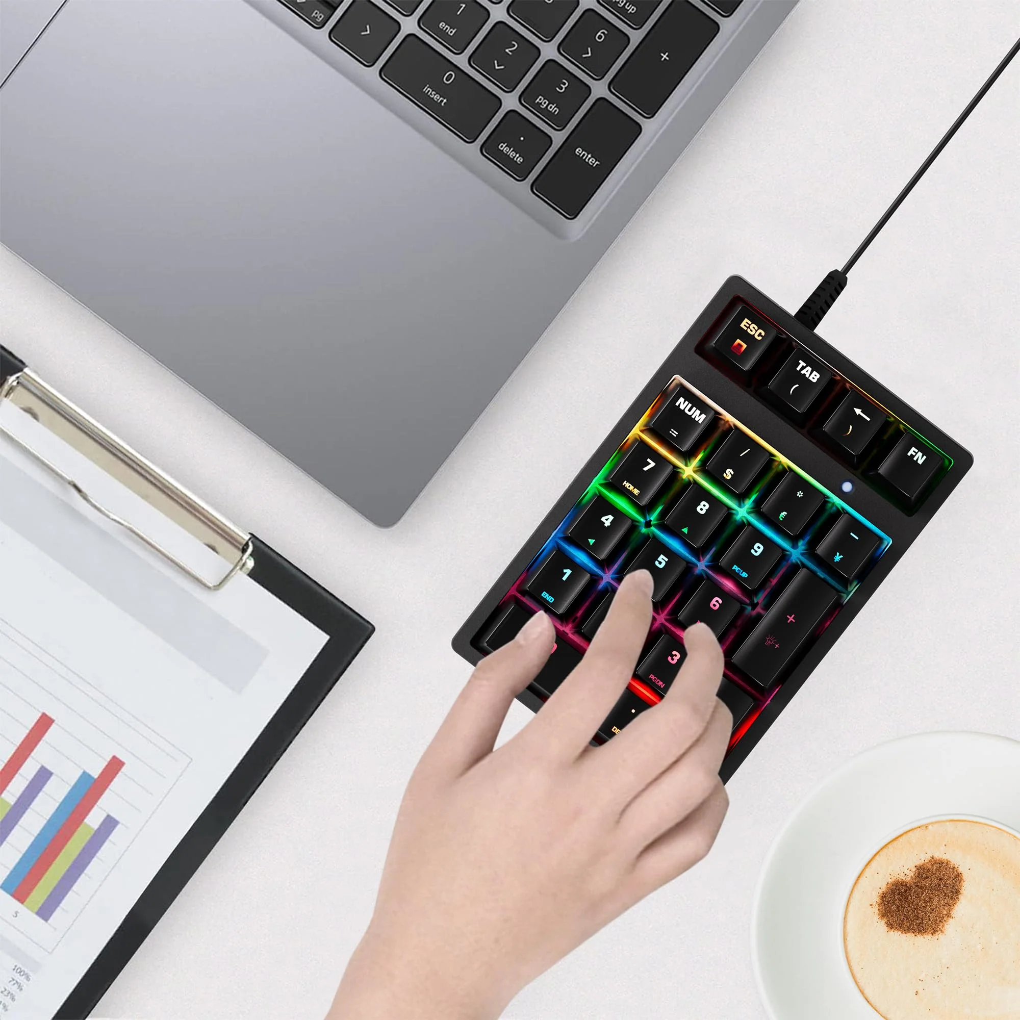 Number Pad, Mechanical USB Wired Numeric Keypad with Blue LED Backlit 21 Key Mini Numpad for Laptop Desktop Computer PC Black (Blue switches) Black - Mechanical Keypad - Image 7