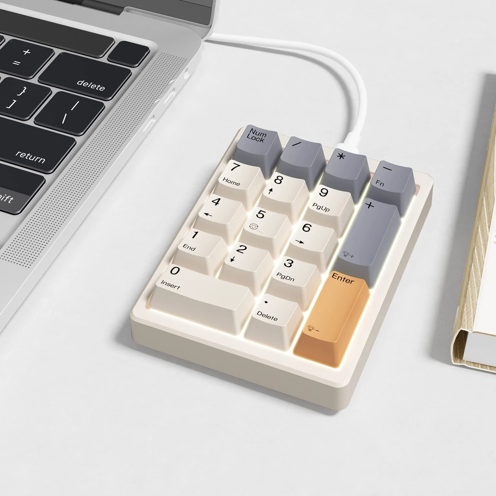 Number Pad, Wired USB Mechanical Numpad Hot-Swappable White Backlit Standard 17 Keys Numeric Keypad with PBT Keycaps Keypad for Laptop PC TKL Keyboards(Retro Beige,Blue Switch) Blue switch - Image 6