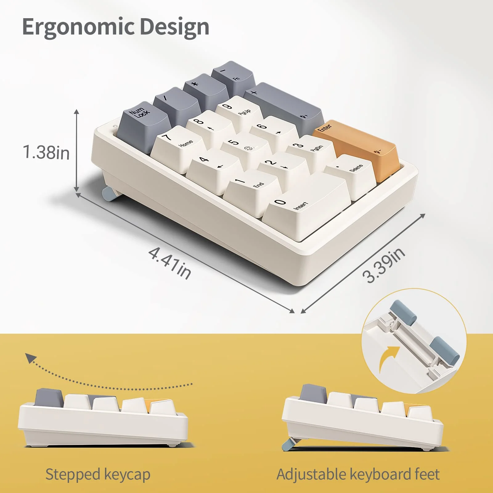 Number Pad, Wired USB Mechanical Numpad Hot-Swappable White Backlit Standard 17 Keys Numeric Keypad with PBT Keycaps Keypad for Laptop PC TKL Keyboards(Retro Beige,Blue Switch) Blue switch - Image 8