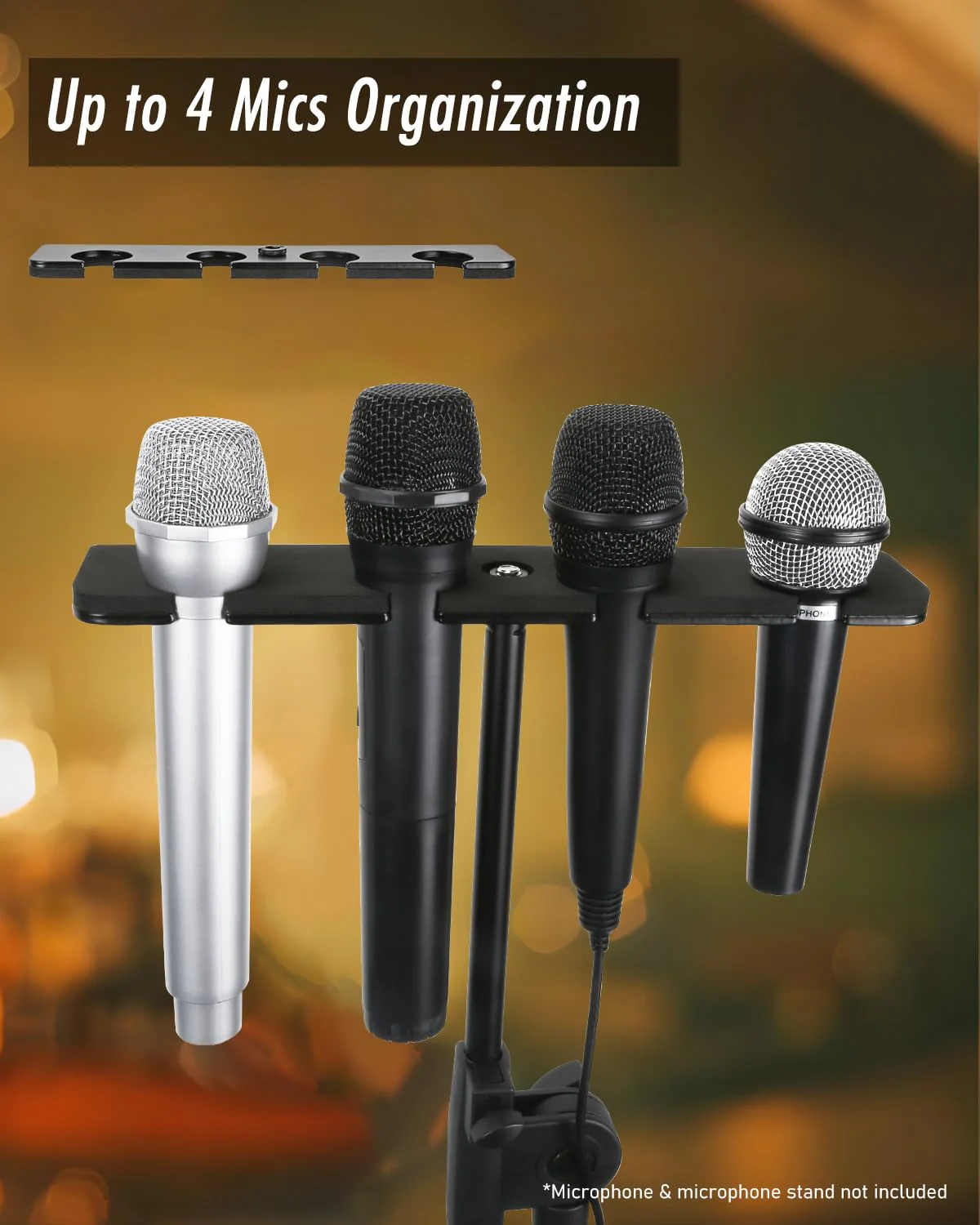 Numhag Multi Mic Holder for Wired and Wireless Mics, Multiple Microphone Organizer and Display for Mic Stand, Hold Up to 4 Microphones, Aluminum, Black, Numhag_micholder_cf_4_00188 4-micholder - Image 2