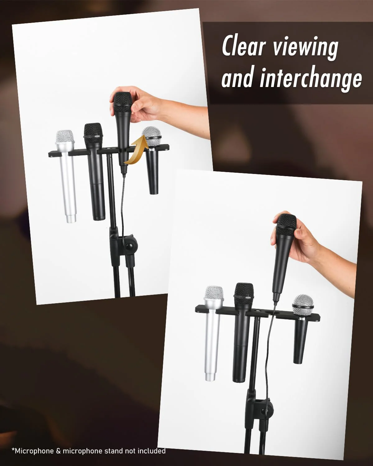Numhag Multi Mic Holder for Wired and Wireless Mics, Multiple Microphone Organizer and Display for Mic Stand, Hold Up to 4 Microphones, Aluminum, Black, Numhag_micholder_cf_4_00188 4-micholder - Image 3
