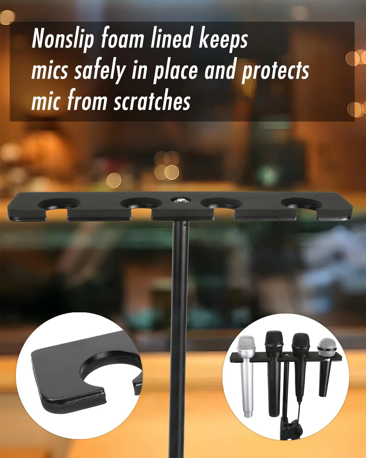 Numhag Multi Mic Holder for Wired and Wireless Mics, Multiple Microphone Organizer and Display for Mic Stand, Hold Up to 4 Microphones, Aluminum, Black, Numhag_micholder_cf_4_00188 4-micholder - Image 4