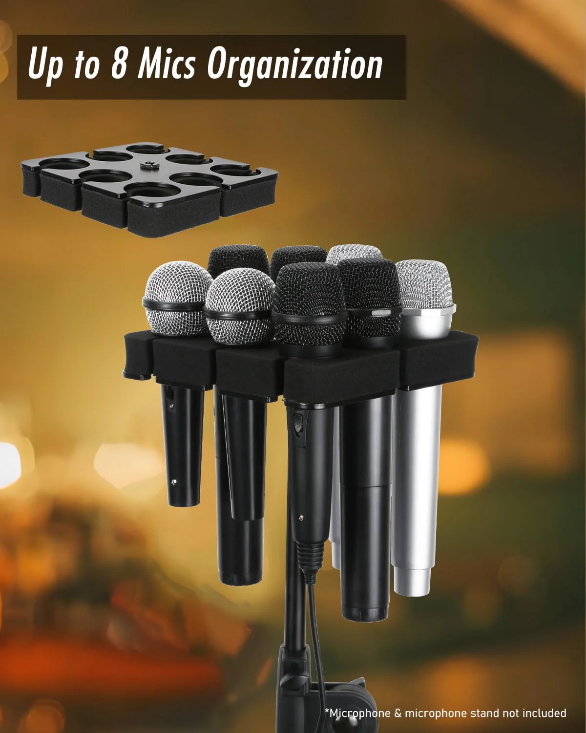 Numhag Multi Microphone Holder Holds Up to 8 Mics, Ideal Mics Holder for Stage Organization and Display, with 3/8""-16 Threaded Adapter, Aluminum, Black, Numhag_micholder_fx_8_00188 - Image 2