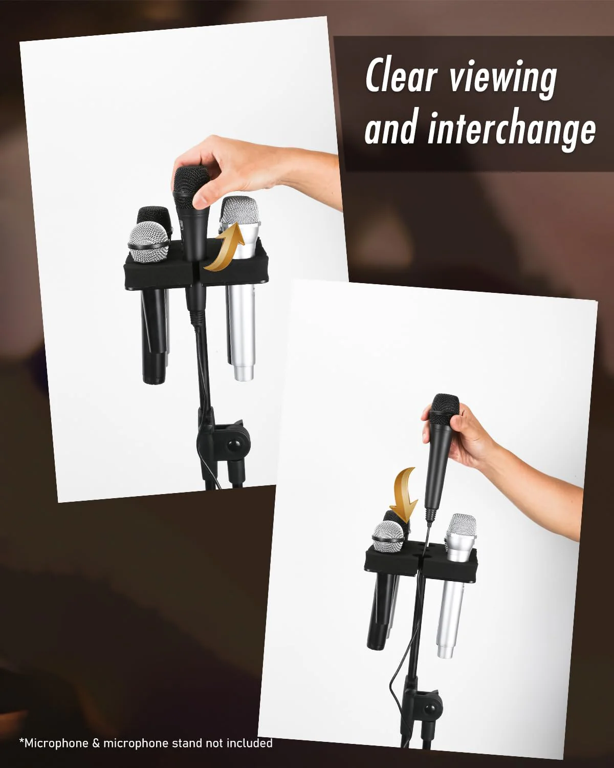 Numhag Multi Microphone Holder Holds Up to 8 Mics, Ideal Mics Holder for Stage Organization and Display, with 3/8""-16 Threaded Adapter, Aluminum, Black, Numhag_micholder_fx_8_00188 - Image 3