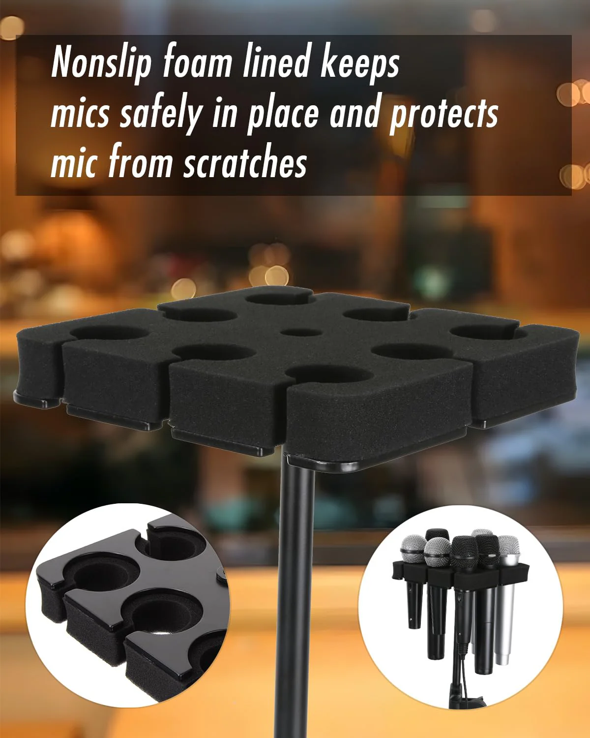 Numhag Multi Microphone Holder Holds Up to 8 Mics, Ideal Mics Holder for Stage Organization and Display, with 3/8""-16 Threaded Adapter, Aluminum, Black, Numhag_micholder_fx_8_00188 - Image 4