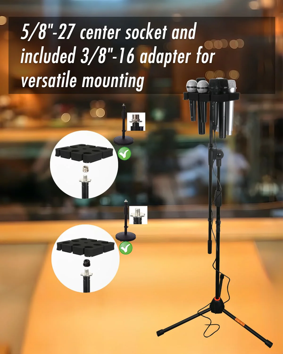 Numhag Multi Microphone Holder Holds Up to 8 Mics, Ideal Mics Holder for Stage Organization and Display, with 3/8""-16 Threaded Adapter, Aluminum, Black, Numhag_micholder_fx_8_00188 - Image 5