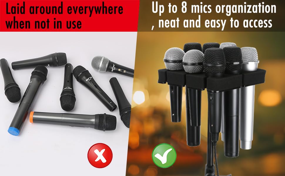 Numhag Multi Microphone Holder Holds Up to 8 Mics, Ideal Mics Holder for Stage Organization and Display, with 3/8""-16 Threaded Adapter, Aluminum, Black, Numhag_micholder_fx_8_00188 - Image 8