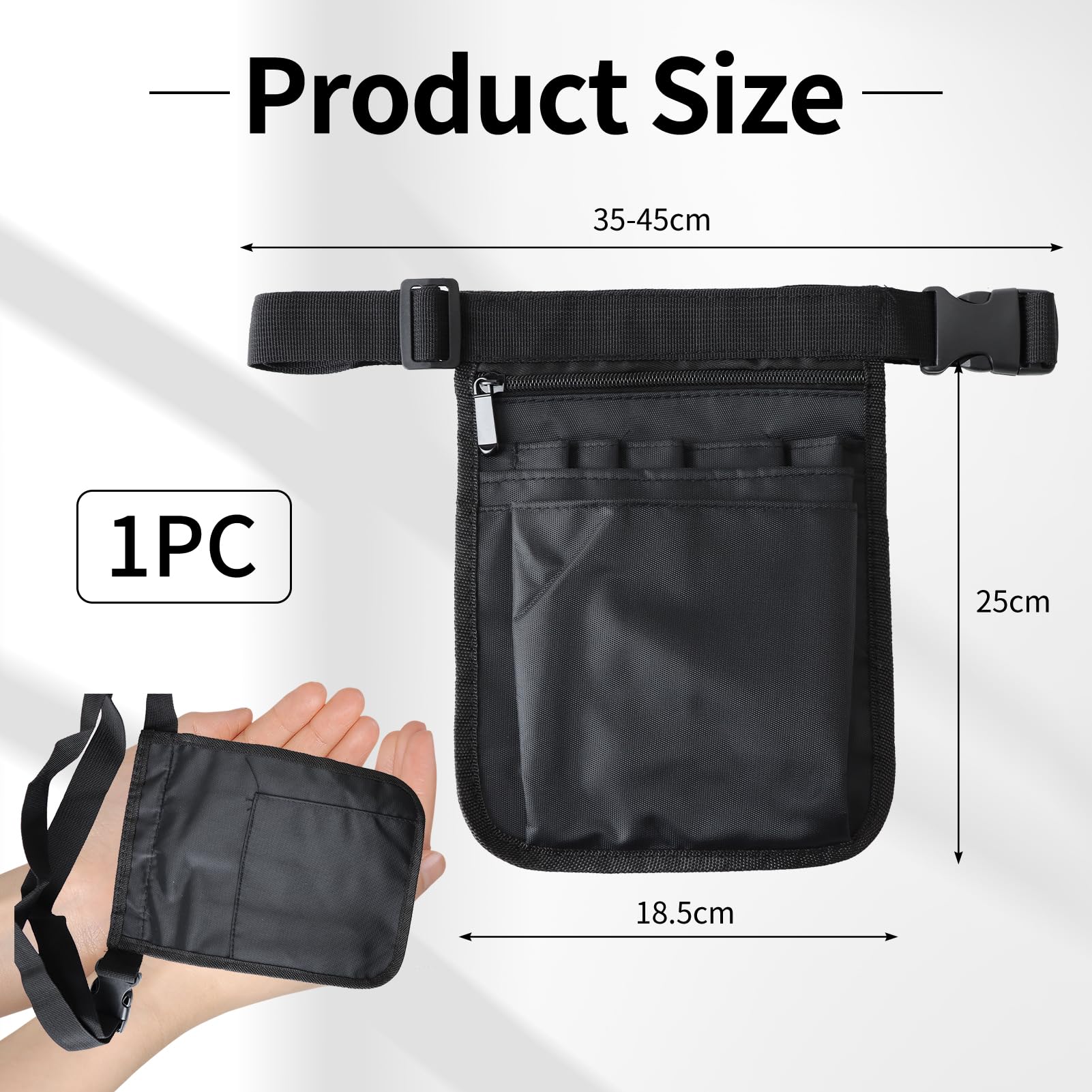 Nurse Bag, Waiter's Bag with Belt, Belt Bag Women's Made of Oxford Fabric, Side Pocket, Women's Black, Belt Bag Work Retail, Shoulder Bag Caregiver, Adjustable Belt - Image 3