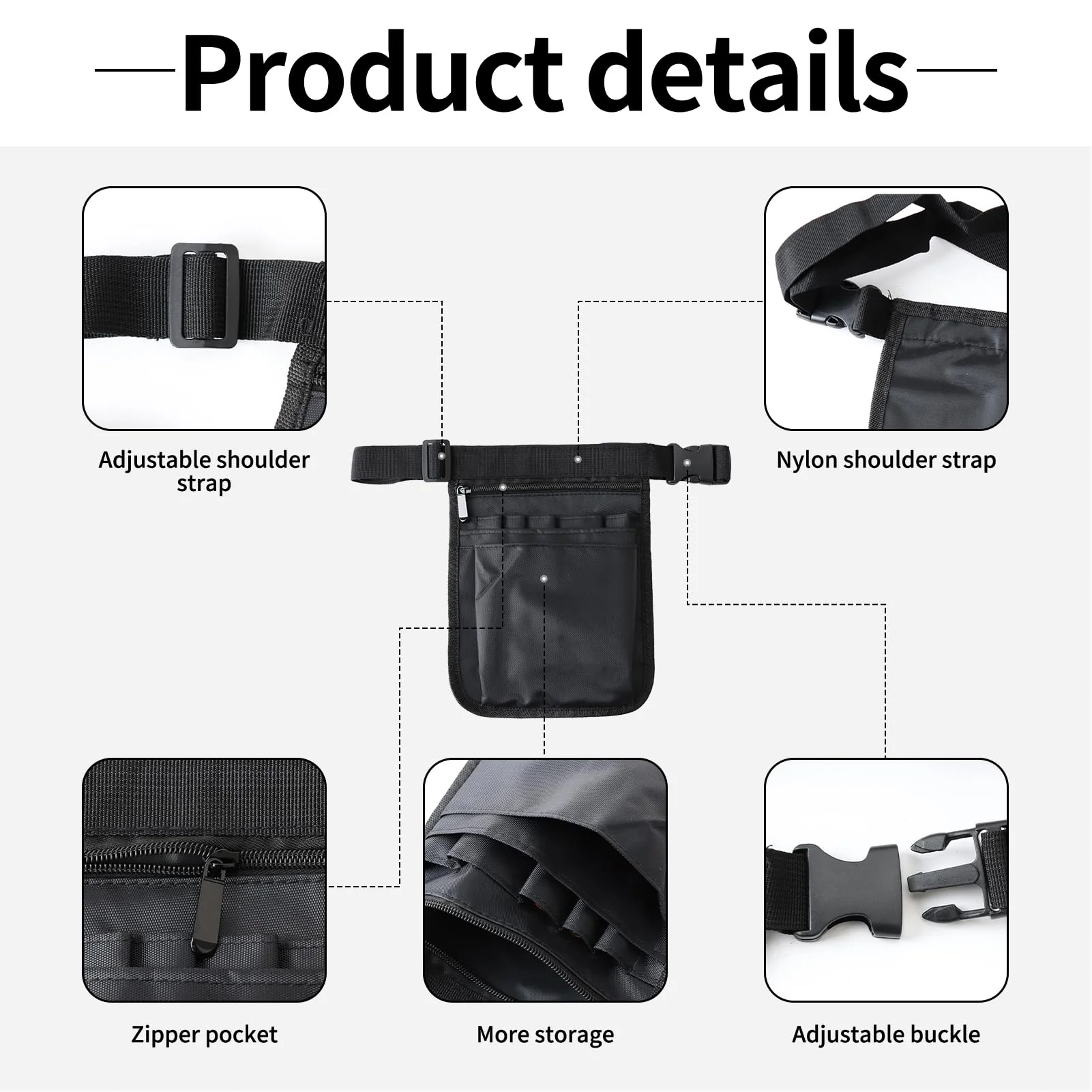 Nurse Bag, Waiter's Bag with Belt, Belt Bag Women's Made of Oxford Fabric, Side Pocket, Women's Black, Belt Bag Work Retail, Shoulder Bag Caregiver, Adjustable Belt - Image 4
