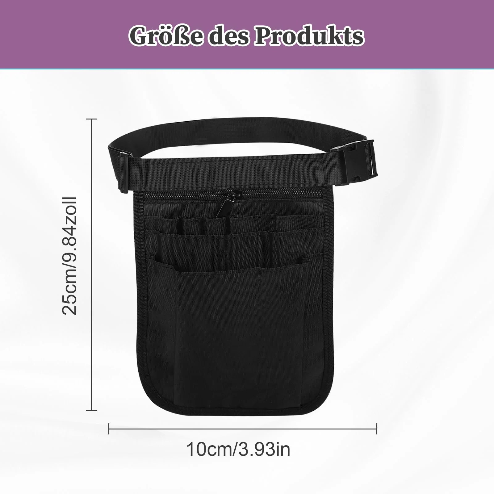 Nurse Bag, Work Bag, Women's Belt Bag, Work, Nurse Belt Bag, Adjustable Waist Belt with Multiple Compartments, for Scissors Care Set (1 Black, M) 1 Black - Image 2
