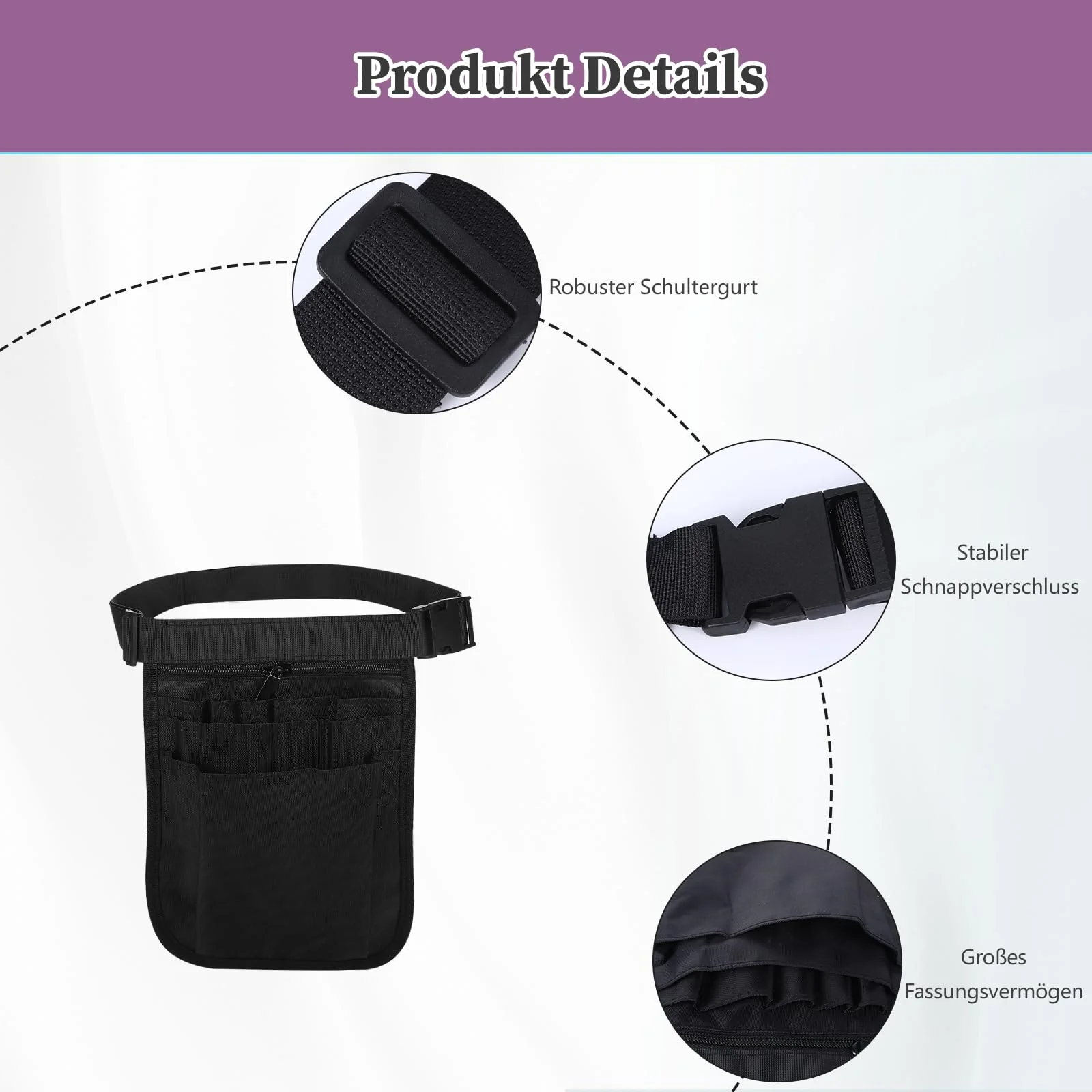 Nurse Bag, Work Bag, Women's Belt Bag, Work, Nurse Belt Bag, Adjustable Waist Belt with Multiple Compartments, for Scissors Care Set (1 Black, M) 1 Black - Image 4