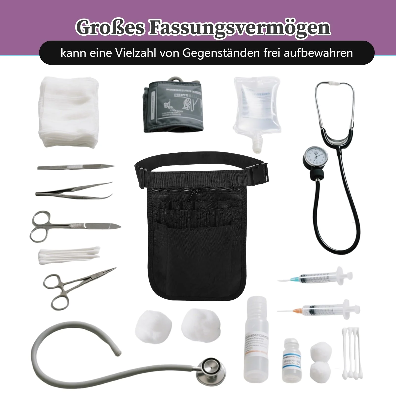 Nurse Bag, Work Bag, Women's Belt Bag, Work, Nurse Belt Bag, Adjustable Waist Belt with Multiple Compartments, for Scissors Care Set (1 Black, M) 1 Black - Image 5