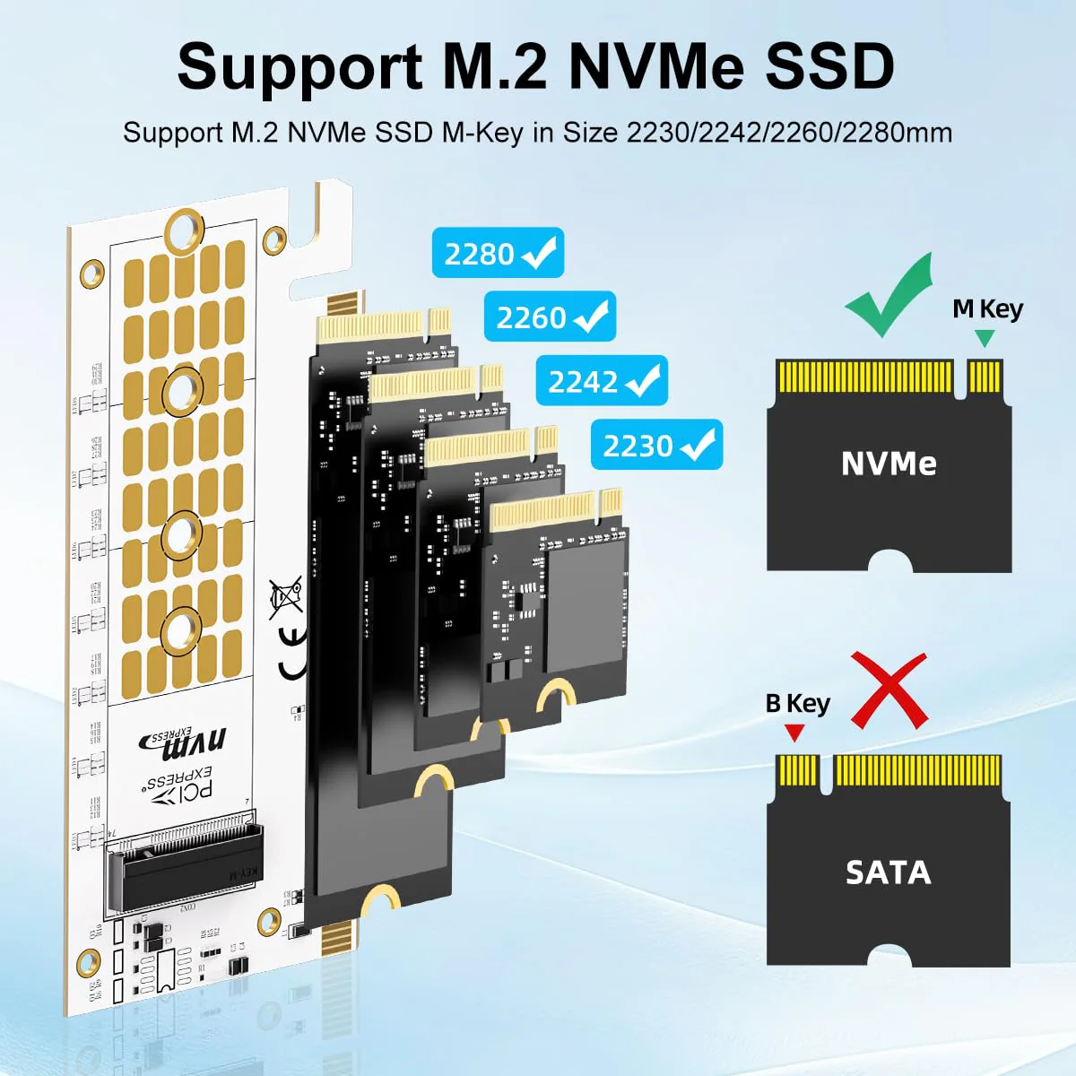 NVMe M.2 SSD to PCIe X16/X8/X4 Adapter with Aluminum Heat Sink, M.2 to PCI-Express SSD Expansion Card, Support 4TB 2230 2242 2260 2280mm NVMe Solid State Drive - Image 4