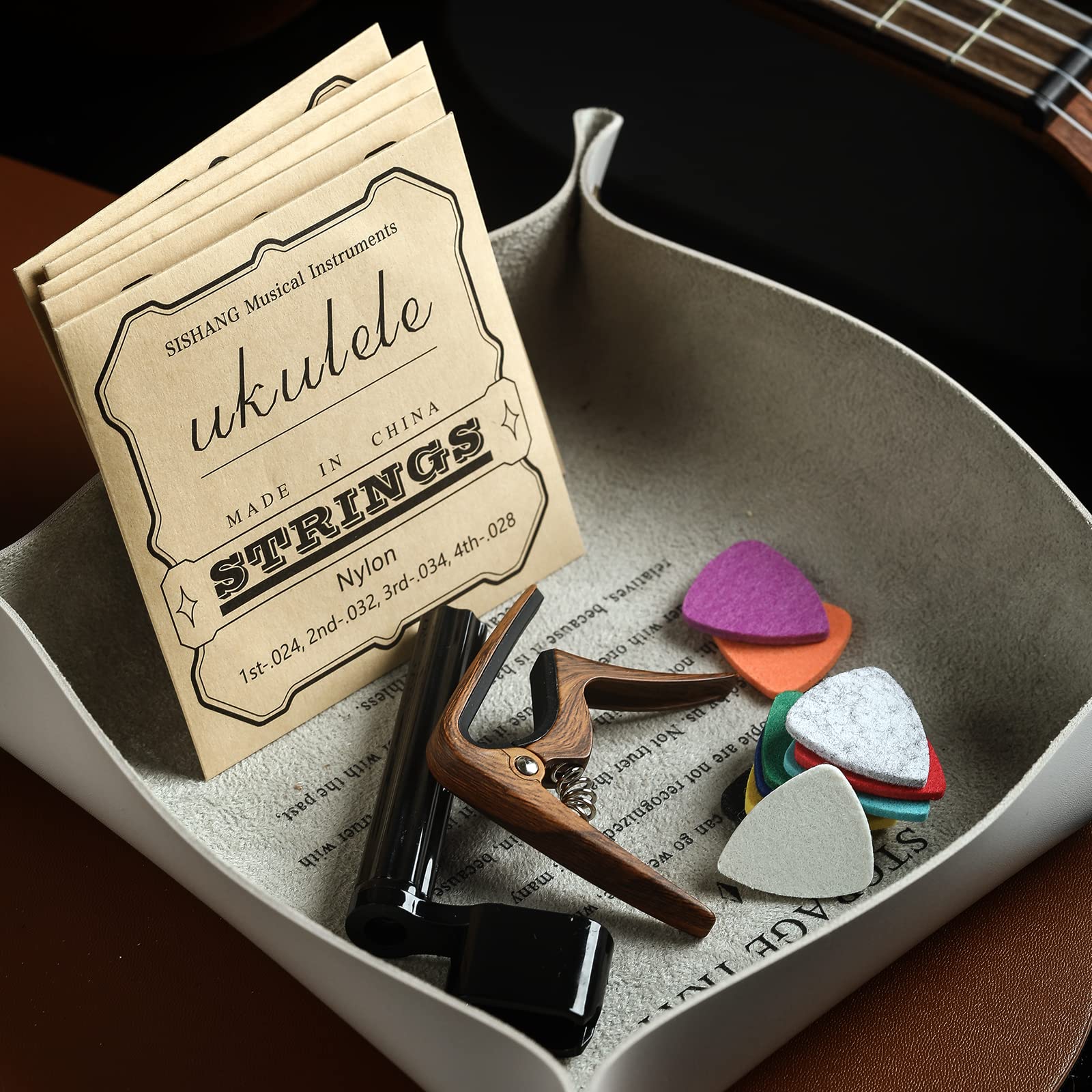 Nylon Ukulele Strings Kit,Include 5 Sets Strings,10 Pieces Ukelele felt picks,Capo and String Winder for Soprano Concert and Tenor Ukele - Image 5