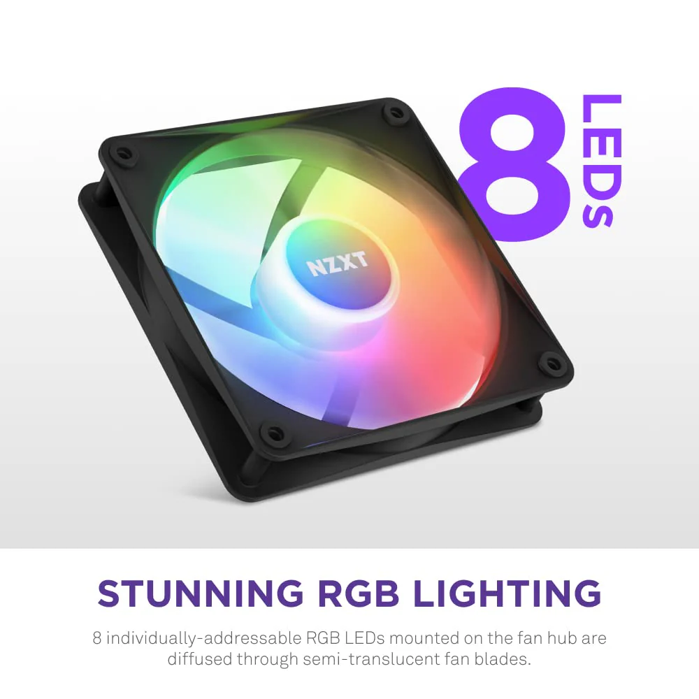 NZXT F120 RGB Core - 120mm Hub Mounted RGB Fan - 8 Individually Controllable LEDs - Semi Transparent Fan Blades - Hydrodynamic Bearing - PWM Control - CAM Software - Black 120mm Schwarz - Image 2