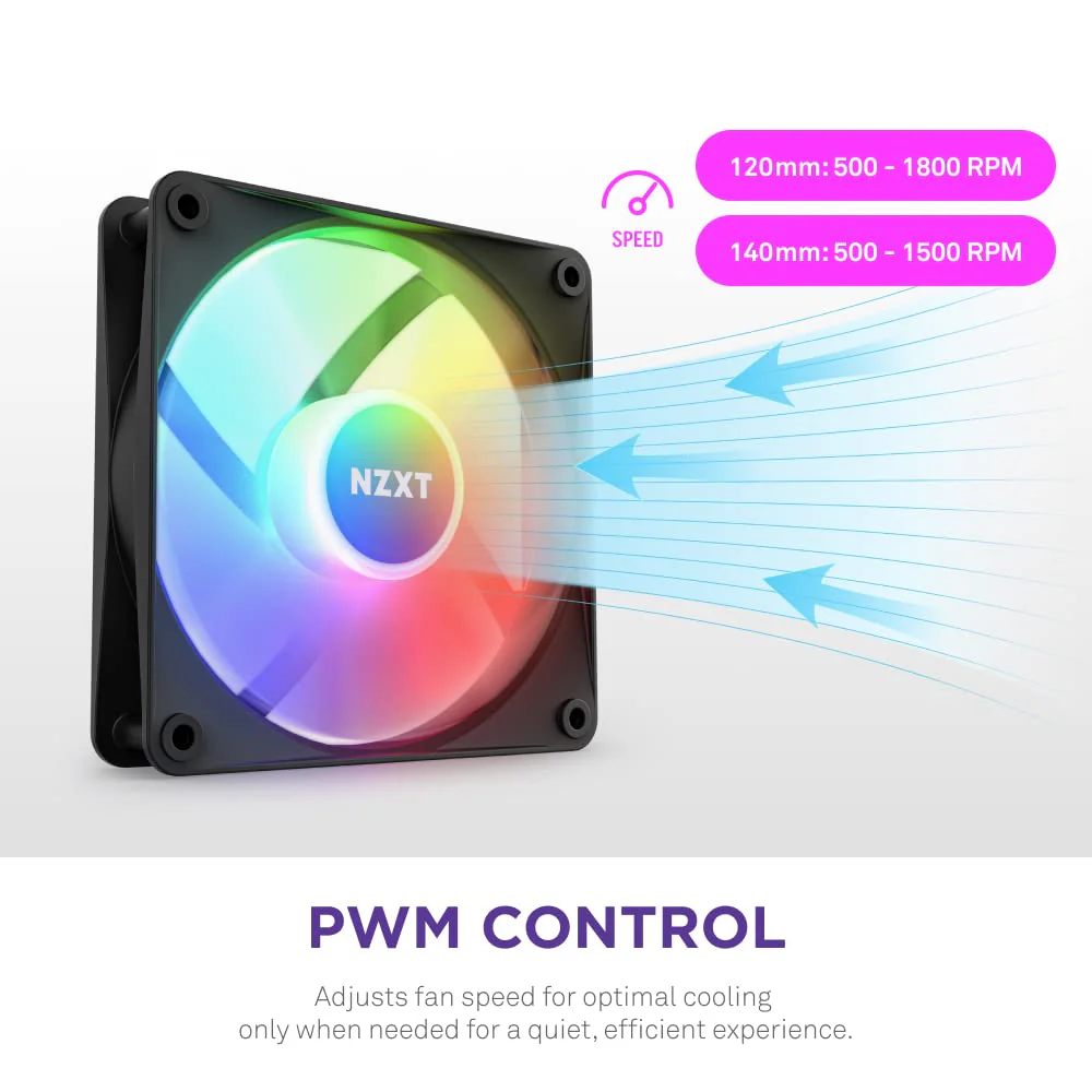 NZXT F120 RGB Core - 120mm Hub Mounted RGB Fan - 8 Individually Controllable LEDs - Semi Transparent Fan Blades - Hydrodynamic Bearing - PWM Control - CAM Software - Black 120mm Schwarz - Image 5