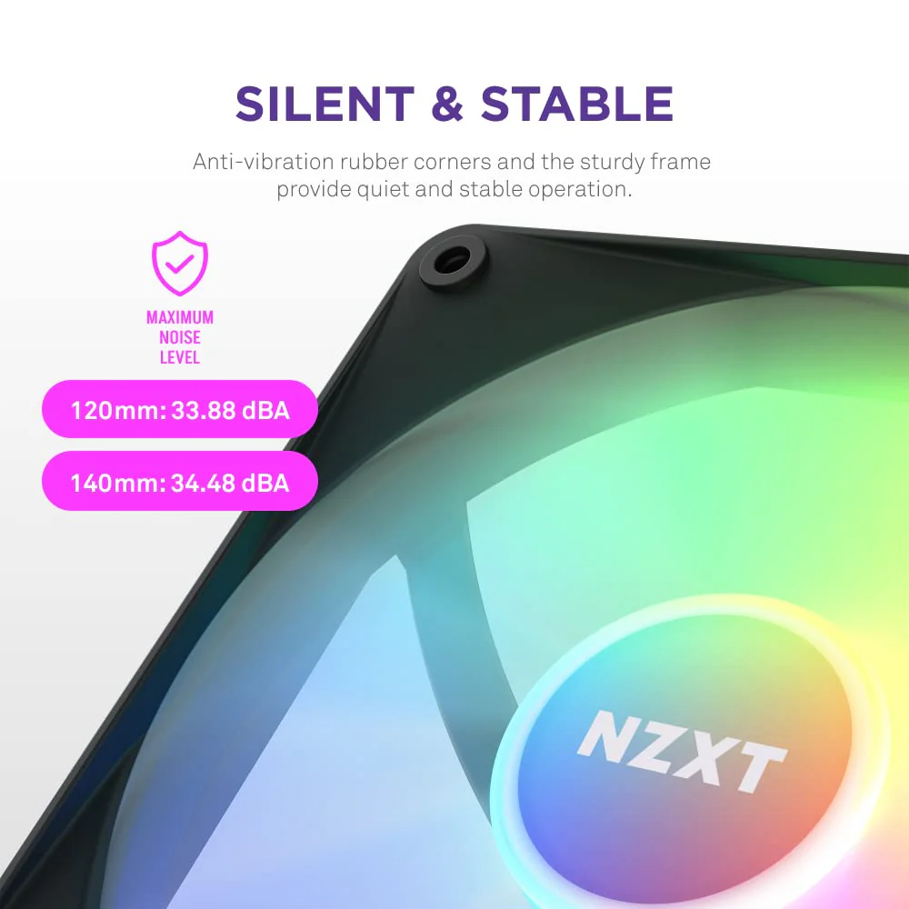 NZXT F120 RGB Core - 120mm Hub Mounted RGB Fan - 8 Individually Controllable LEDs - Semi Transparent Fan Blades - Hydrodynamic Bearing - PWM Control - CAM Software - Black 120mm Schwarz - Image 6