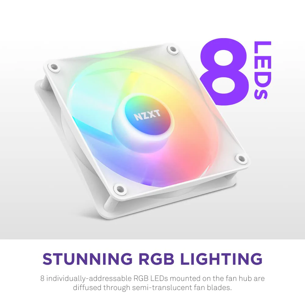 NZXT F120 RGB Core - 120mm Hub Mounted RGB Fan - 8 Individually Controllable LEDs - Semi Transparent Fan Blades - Hydrodynamic Bearing - PWM Control - CAM Software - White 120mm Weiß - Image 2