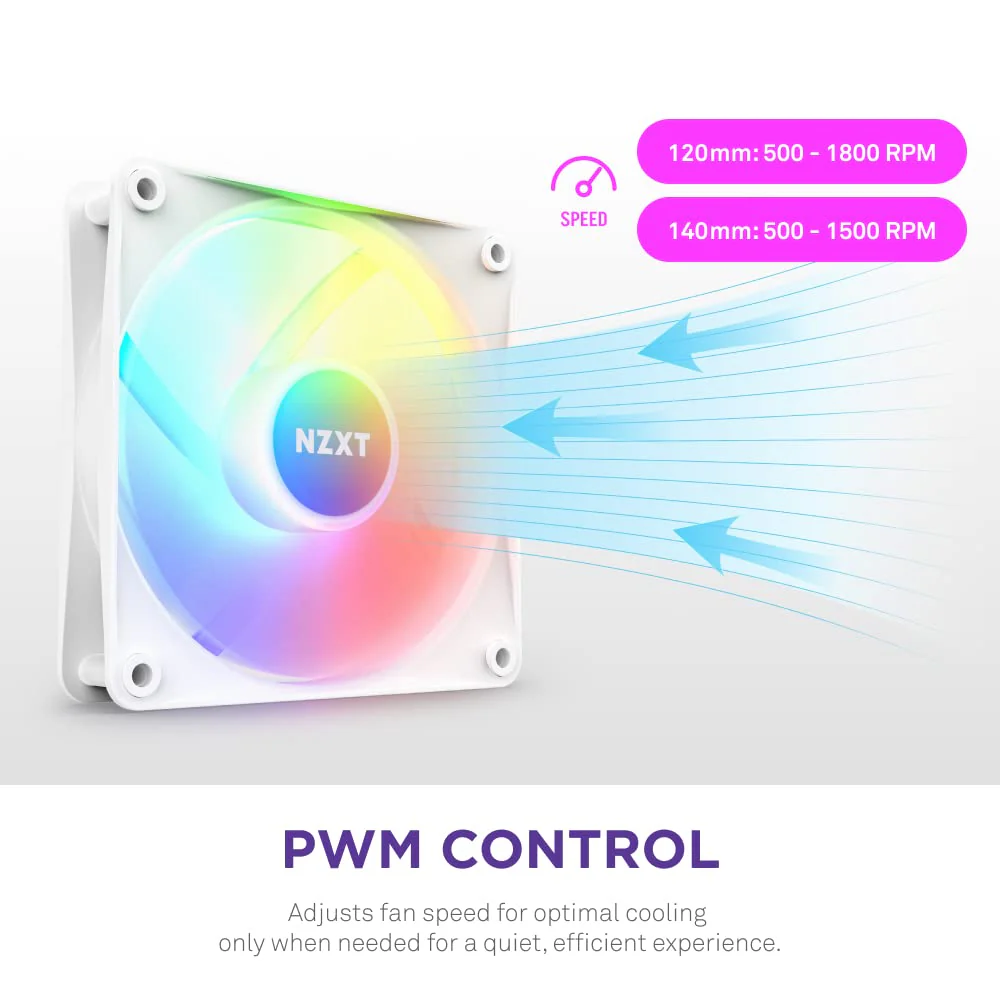 NZXT F120 RGB Core - 120mm Hub Mounted RGB Fan - 8 Individually Controllable LEDs - Semi Transparent Fan Blades - Hydrodynamic Bearing - PWM Control - CAM Software - White 120mm Weiß - Image 5