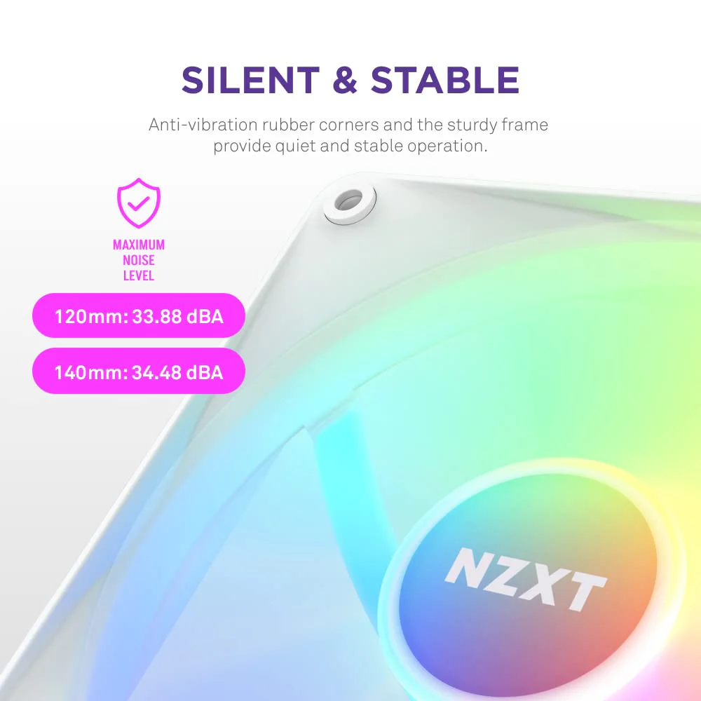 NZXT F120 RGB Core - 120mm Hub Mounted RGB Fan - 8 Individually Controllable LEDs - Semi Transparent Fan Blades - Hydrodynamic Bearing - PWM Control - CAM Software - White 120mm Weiß - Image 6
