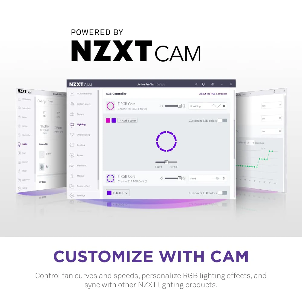NZXT F120 RGB Core - 120mm Hub Mounted RGB Fan - 8 Individually Controllable LEDs - Semi Transparent Fan Blades - Hydrodynamic Bearing - PWM Control - CAM Software - White 120mm Weiß - Image 7